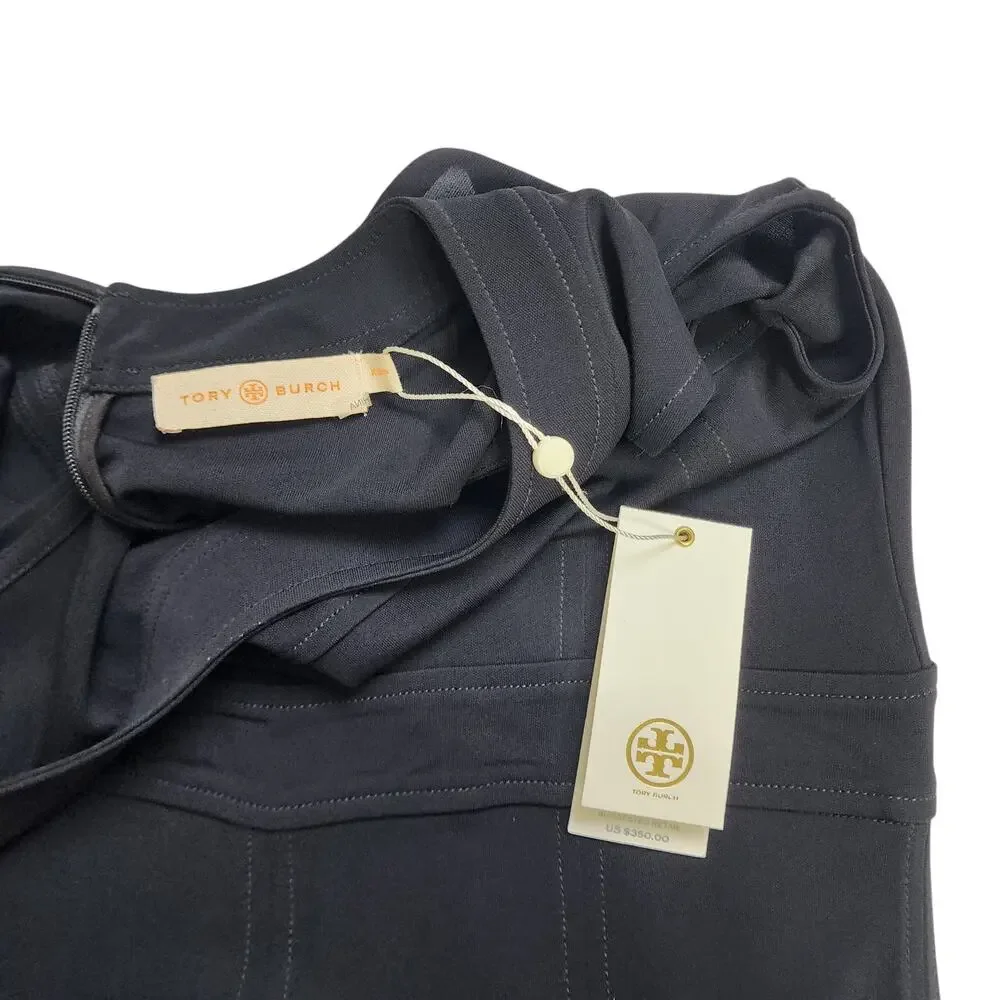 Tory Burch Womens Aubrey Dress Sze XS Black Pleated Trumpet Skirt Sleeveless NWT